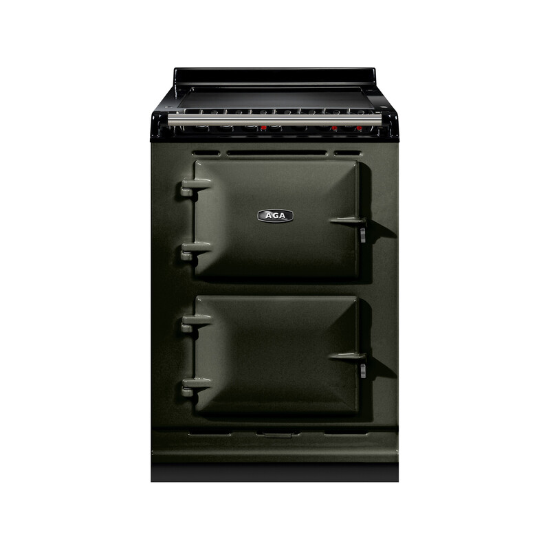 Grüner AGA Standherd mit zwei Backofentüren und Kochfläche, klassisches Küchengerät