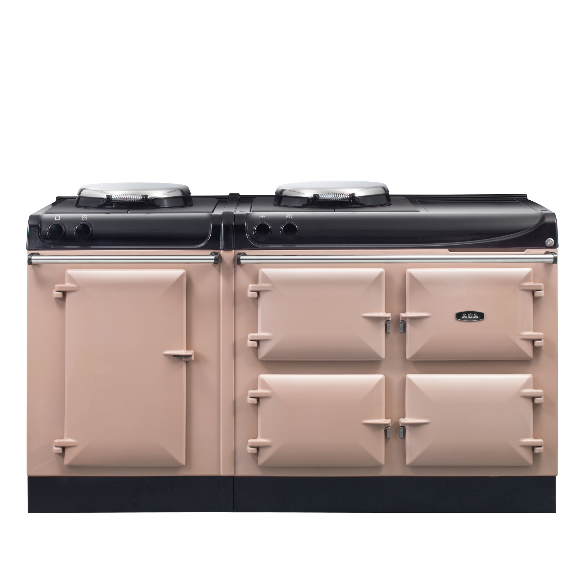 Freistehender AGA Herd in cremefarben mit vier Backofentüren und zwei Kochplatten, ideal für moderne und klassische Küchen