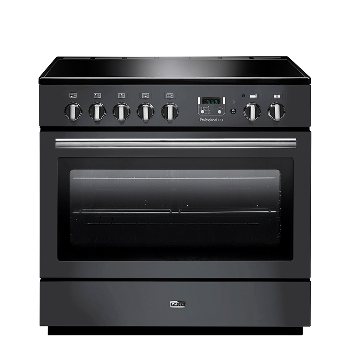 Herd mit Glaskeramik-Kochfeld und großer Backofentür in schwarzem Design, geeignet für moderne Küchen