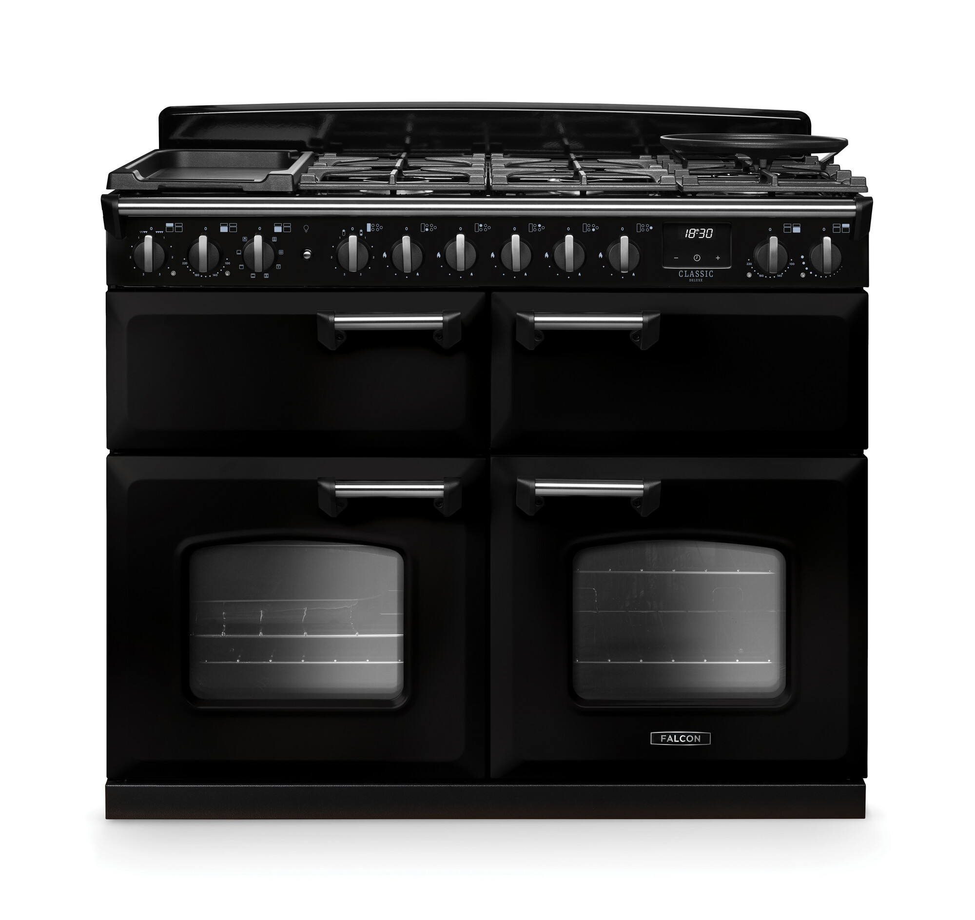 Schwarzer Falcon Range Cooker mit 4 Öfen, Gas-Kochfeld