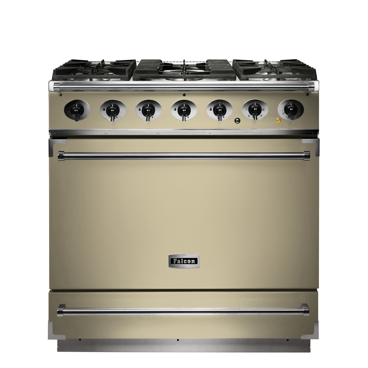 Falcon Standherd in Creme mit sechs Gas-Kochfeldern und großem Backofen, Vorderansicht