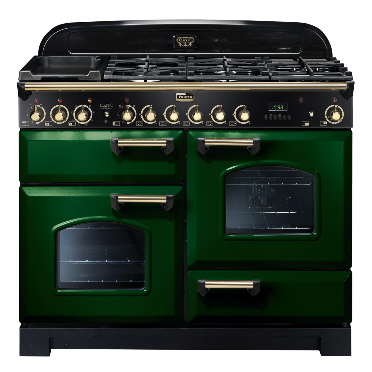 Grüner Falcon Classic Deluxe Gasherd mit mehreren Backöfen und Gaskochfeld, klassische Optik, Herd im Landhausstil