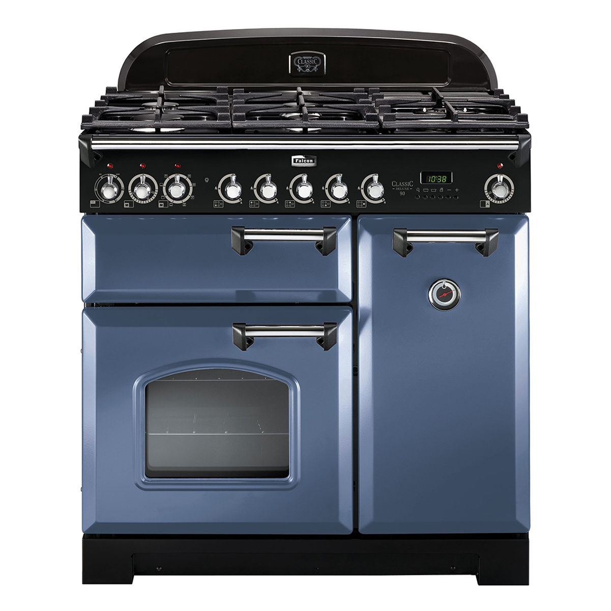 Blauer Falcon Classic 90 Herd mit Gas-Kochfeld, mehreren Backöfen und modernen Bedienelementen