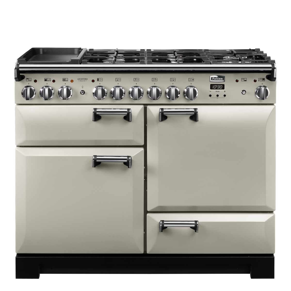 Falcon Standherd Classic Deluxe 110 cm, cremefarben, mit Gas-Kochfeld, mehreren Backöfen und Bedienelementen