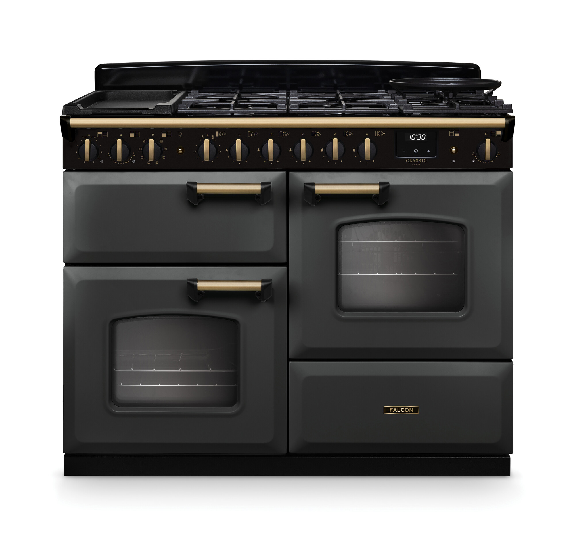Falcon Classic Range Cooker, Gas, 3 Öfen, schwarz/gold