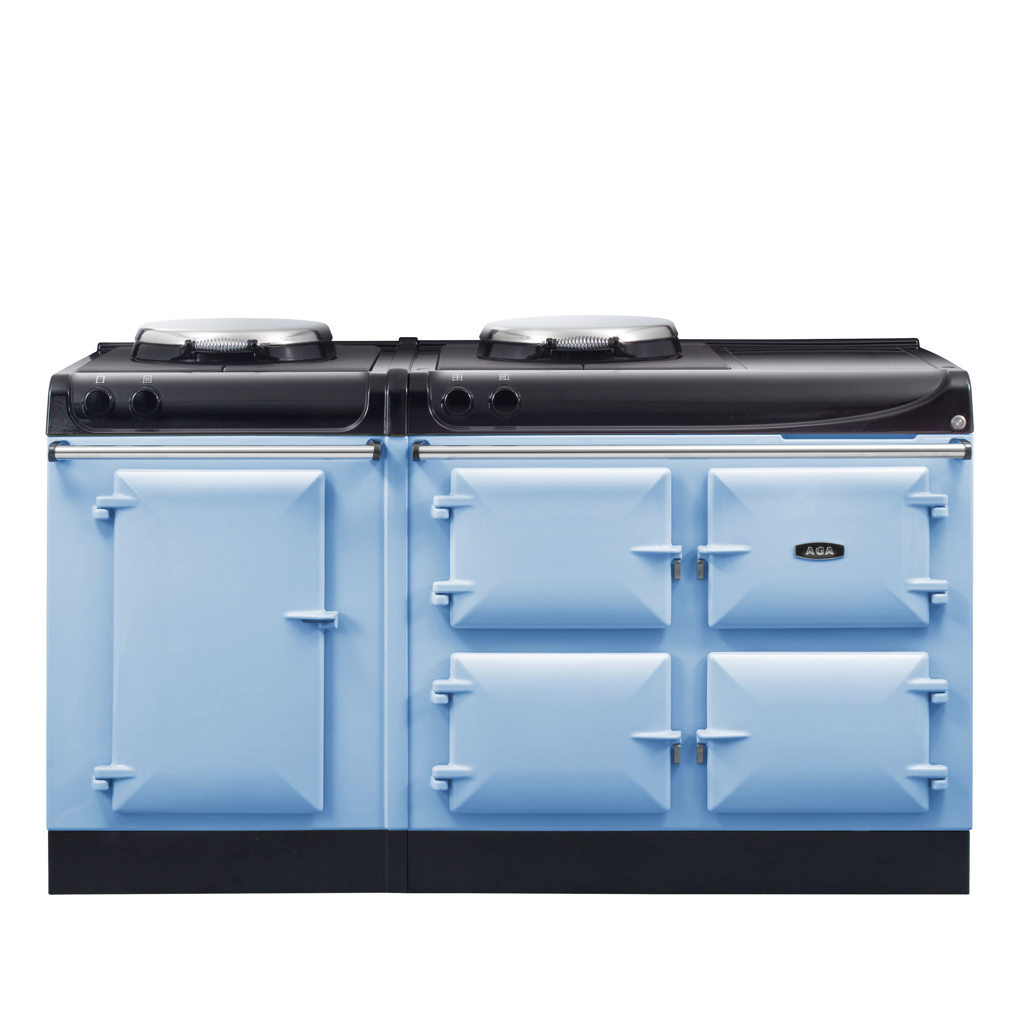 Blauer AGA Herd mit vier Backofenfächern und zwei Kochplatten, klassisches Design